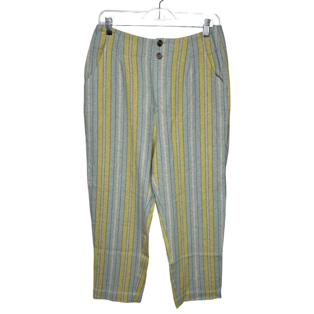 Soft Surroundings Pants Womens 8 Caldera‎ Striped Linen Blend Cropped Capri Boho